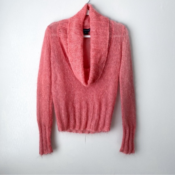 French Connection Pink Sheer Fuzzy Mohair Blend Turtleneck Cowl Neck Sweater S - Picture 1 of 10